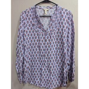 Pretty purple and orange print Henley neckline blouse by Matilda Jane, M